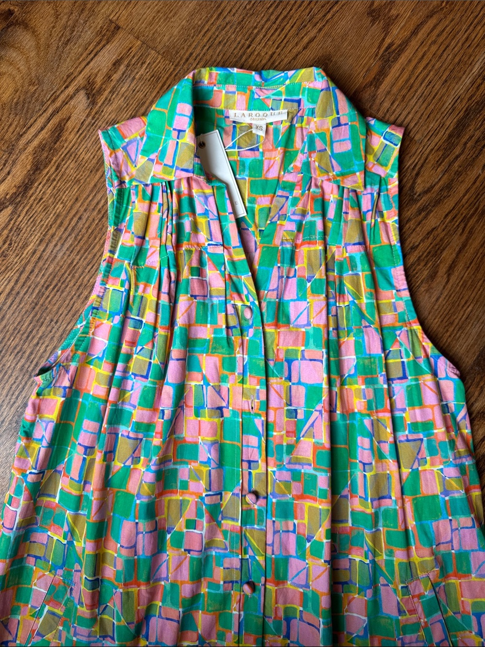 NWT Laroque Sleeveless Mosaic Print Shirt Dress - Green Multicolor Print